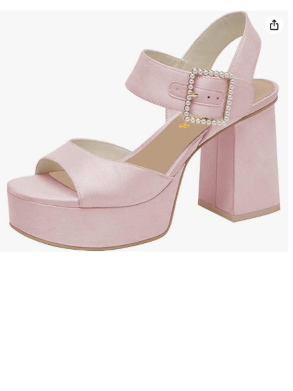 FYS Light Pink Platform Round Toe Sandals Ankle Strap Chunky High Heels Shoes